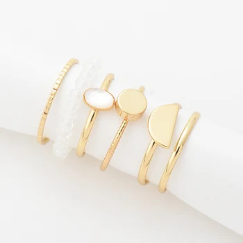 

WILD & FREE Hot New Gold Silver Color Geometric Finger Ring Set for Women Handmade Beaded Shell Wedding Bands Midi Rings Jewelry
