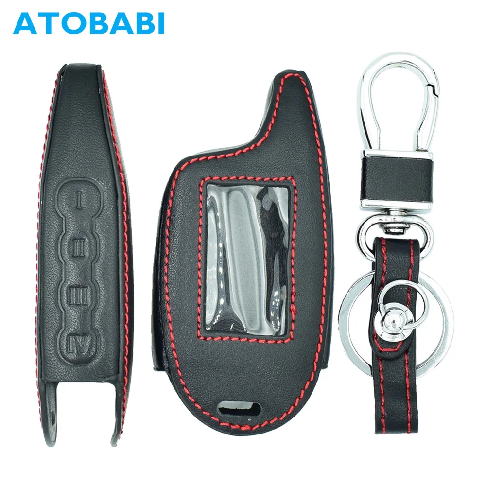 

ATOBABI Leather Car Key Case For Scher-khan Magicar 6/7/8/9 Russian 2 Way Car Alarm M6 M7 M8 M9 M561 M101AS LCD Remote Fob Cover