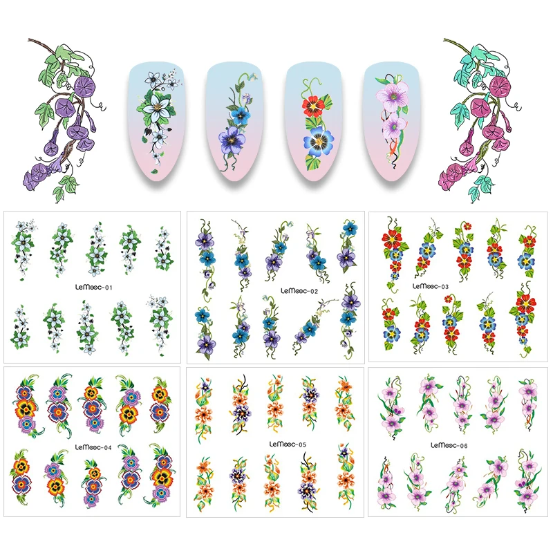

LEMOOC 1 Sheet Water Decal Nail Stickers Flower Series Design Transfer Sticker Nail Art Decoration for Manicure Watermark