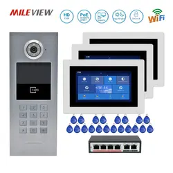Бесплатная доставка 3 квартиры POE 720 P IP Wi-Fi 7 "Сенсорный экран записывать видео домофон код клавиатуры RFID открытый Камера