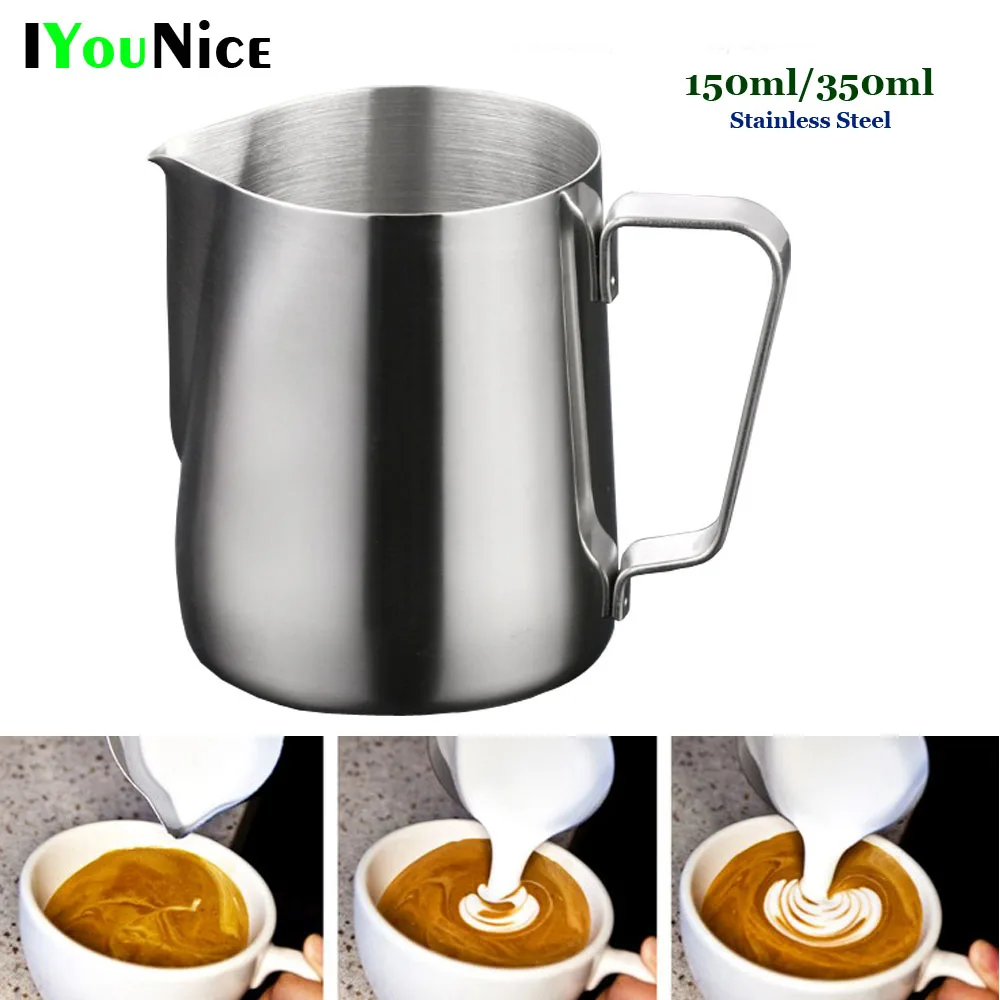 

150ML/350ML Stainless Steel Milk Pitcher Suitable for Coffee, Latte & Frothing Milk Coffee Pitcher Pull Flower