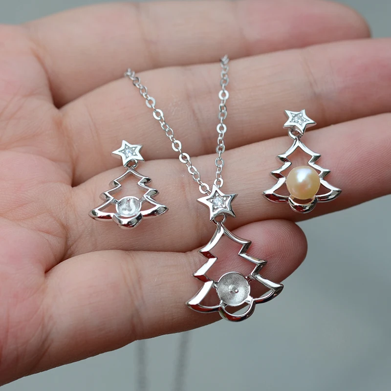 

Christmas Tree 2Pieces Jewelery Set Accessory S925 Sterling Silver Tree Earrings Holder+Tree Design Pendant Settings 3Pcs/Lot
