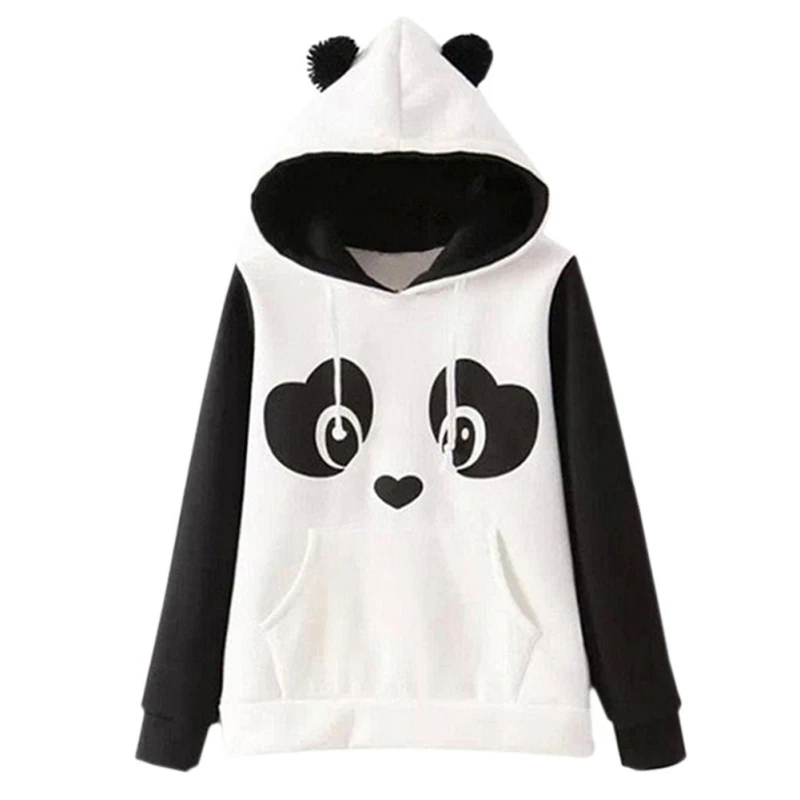 

Autumn Women Sweatshirt Kawaii Panda Color Hoodies Cute Chinese Panda Cartoon Print Hooded Pollover