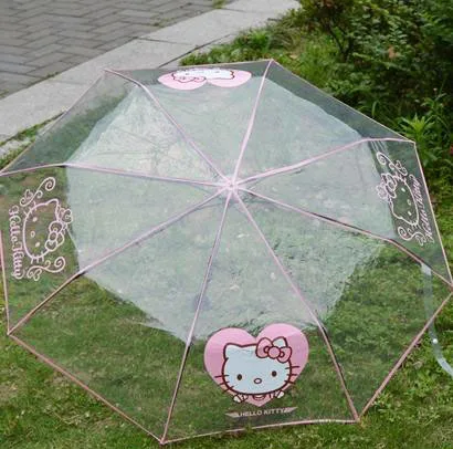 

Kawaii Kitty Cat Pink Transparent Foldable Umbrella.Cartoon PVC Folding Collapsible Umbrella for Girl Children Kids Gift