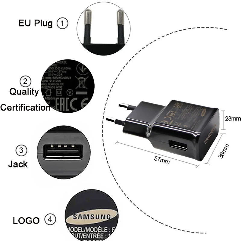 Samsung смартфон Быстрый Зарядное устройство штепсельная вилка европейского стандарта с 1,5 м Micro USB кабель для Galaxy S6 S6P S7 S7P Note4 5 Зарядка для путешествий