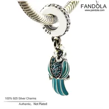 Настоящее серебро 925 пробы тропический Попугай Висячие бусины подходят оригинальные браслеты серебряные бусины для изготовления ювелирных изделий