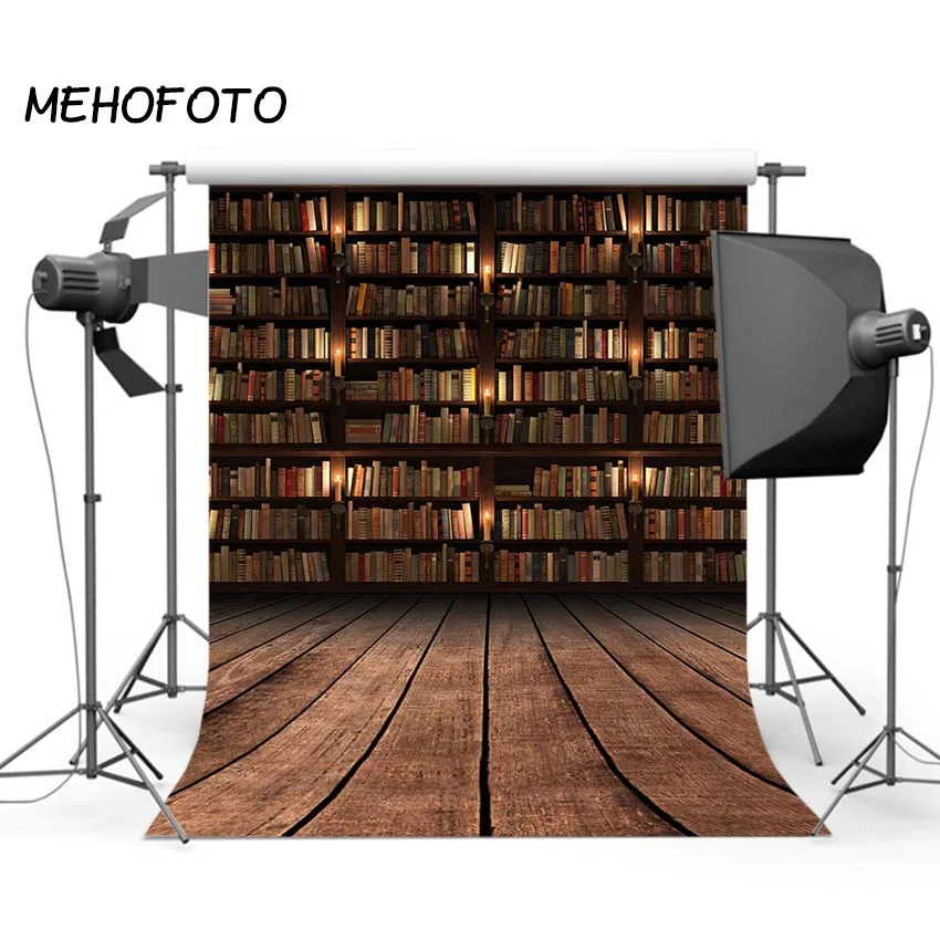 Ретро книжная полка фон для фотостудии винтажный портрет деревянные книги