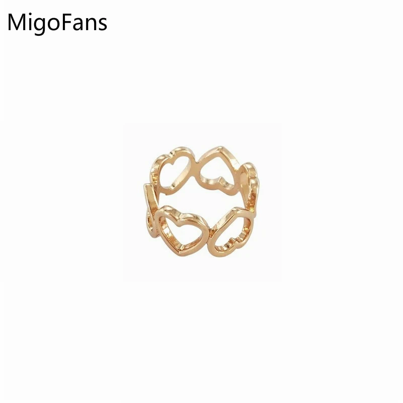 

Simple Fashion Hollow Rose Gold Color Heart Girls Rings Cute Basic Imitation Rhodium Plated Love Rings for Gifts