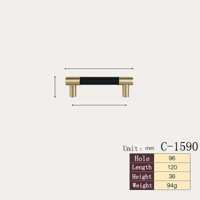 Кожаные+ латунные натуральные ручки для ящиков шкафа ручки для кухни дверные ручки для шкафа мебельная фурнитура - Цвет: C-1590-black