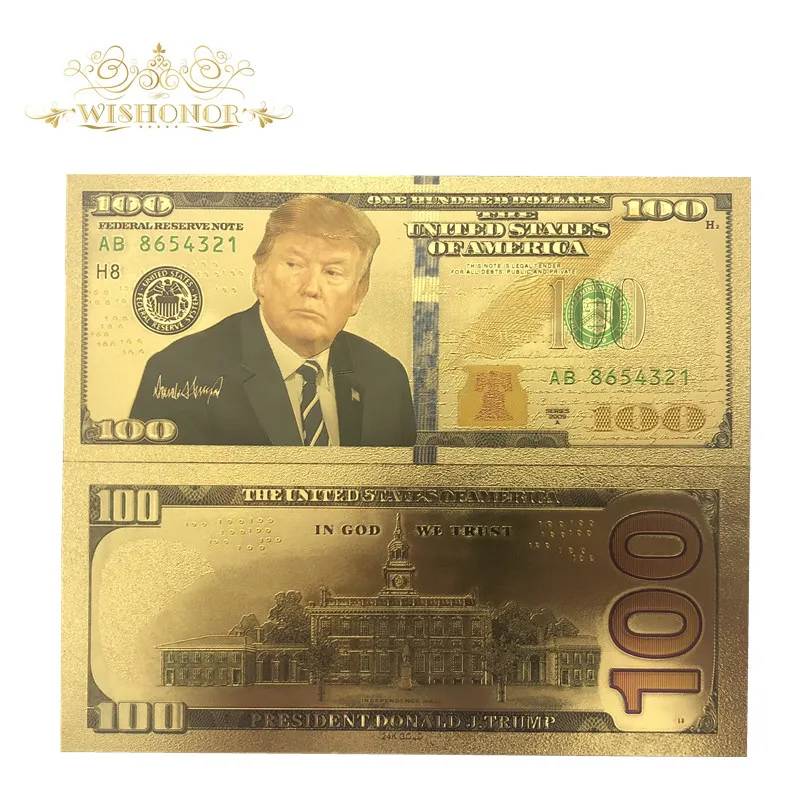 

New Products For 10pcs/lot America Banknotes Trump Banknote 100 Dollars Gold Banknote as Bill Currency Gifts Free Shipping
