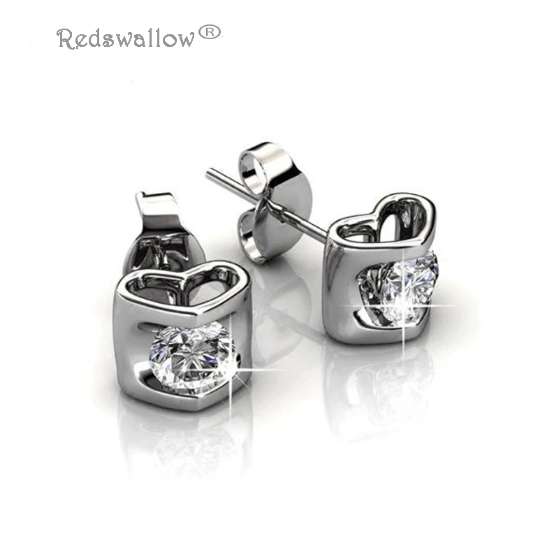 

Hot Sale Cute Stud Earrings Heart Earrings For Wedding Elegant Silver Color AAA Cubic Zirconia Stone Earring