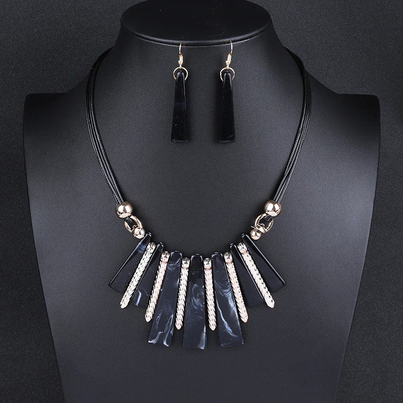 Популярные в стиле панк подвесные Геометрические Квадратные акриловые ювелирные наборы для женщин кожаный черный веревочный ожерелье серьги вечерние подарок на свадьбу - Окраска металла: 5