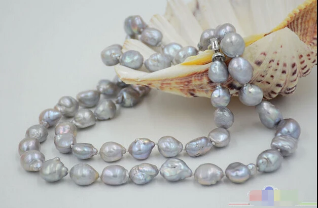 

HOT## Wholesale FREE SHIPPING P4801 32" 15mm gray baroque Keshi Reborn freshwater pearl necklace