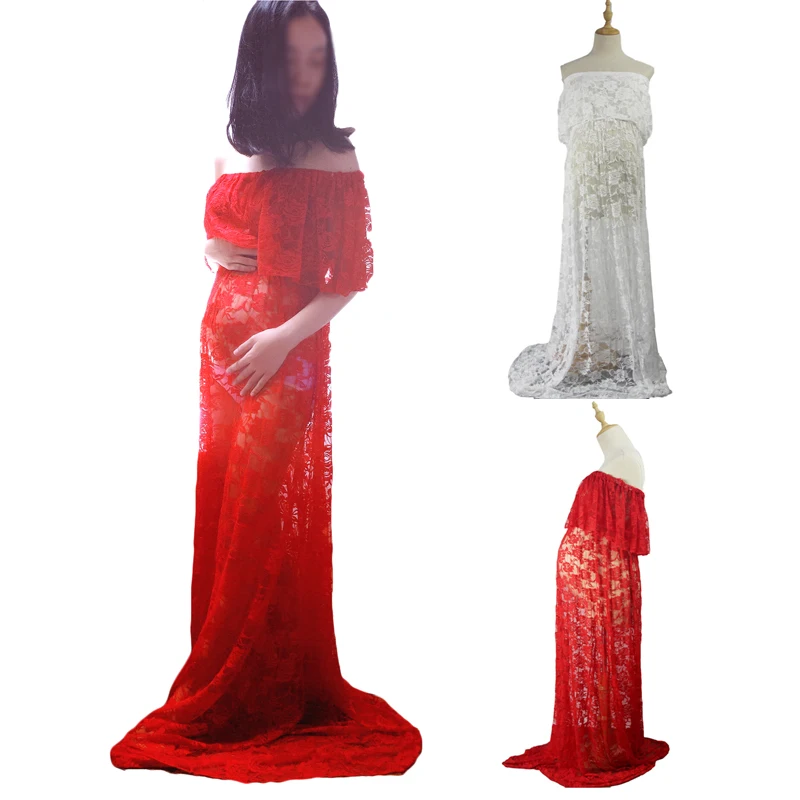 RQ Maternity Lace Dress Pregnant Photography Props Pregnancy maternity photo shoot long dress