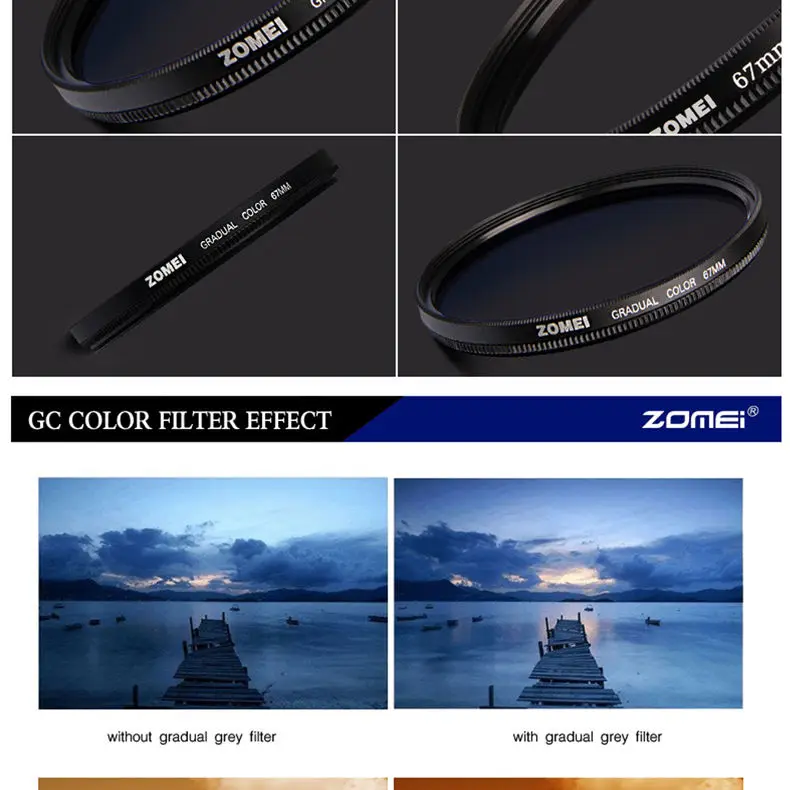 ZOMEI Slim Lens Filter Set Gradual Color GC-Blue/Grey/Red/Orange Filter 52mm ZOMEI Slim Lens Filter Set Gradual Color GC-Blue/Grey/Red/Orange Filter 52mm