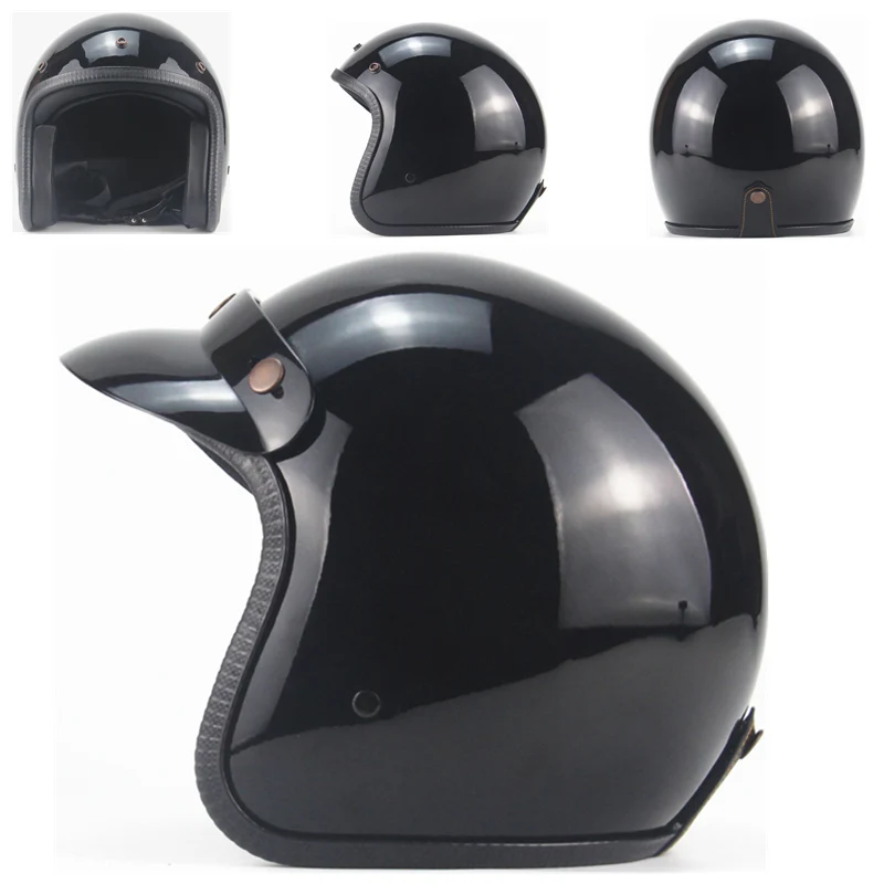 Кожаный винтажный moto rcycle шлем jet capacetes de moto ciclista cascos para moto Кафе racer с открытым лицом - Цвет: Black