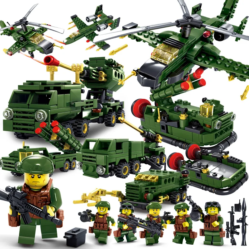 

Kazi 6pcs military series building blocks set Compatible helicapter army soldier weapons bricks figures toys for children