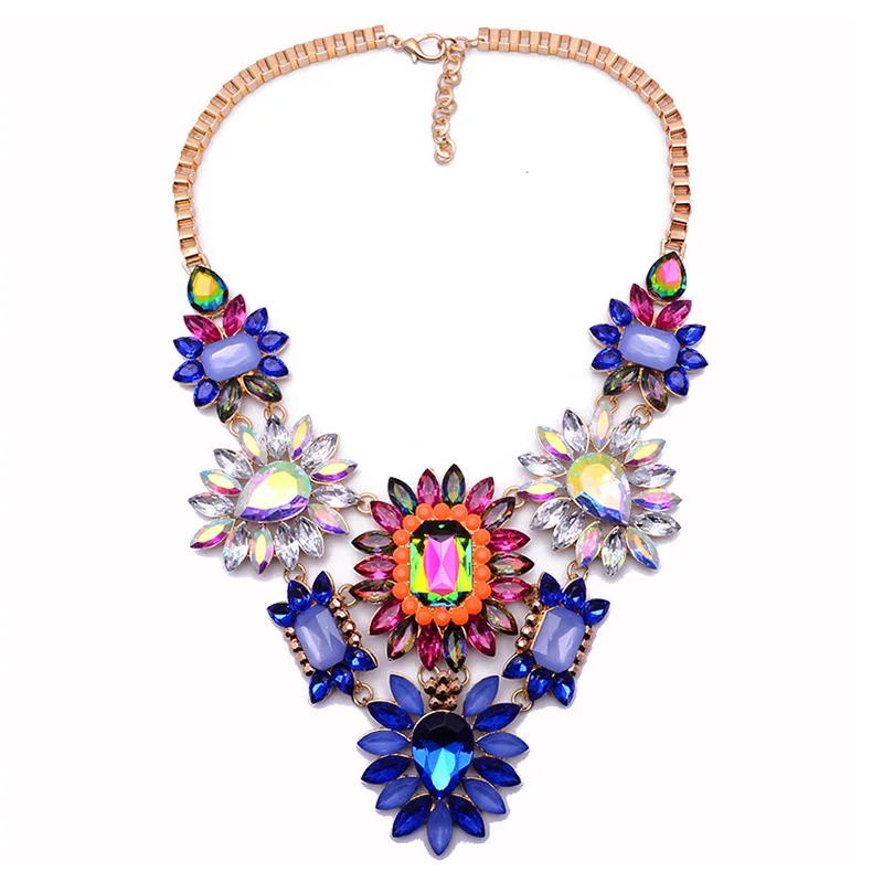 Luxury fashion New arrival vintage statement multi colored crystal