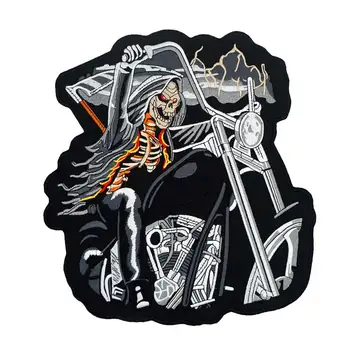 

Death sickle motorcycle large backing Embroidered Sewing Label punk biker Patches Clothes Stickers Apparel Accessories Badge