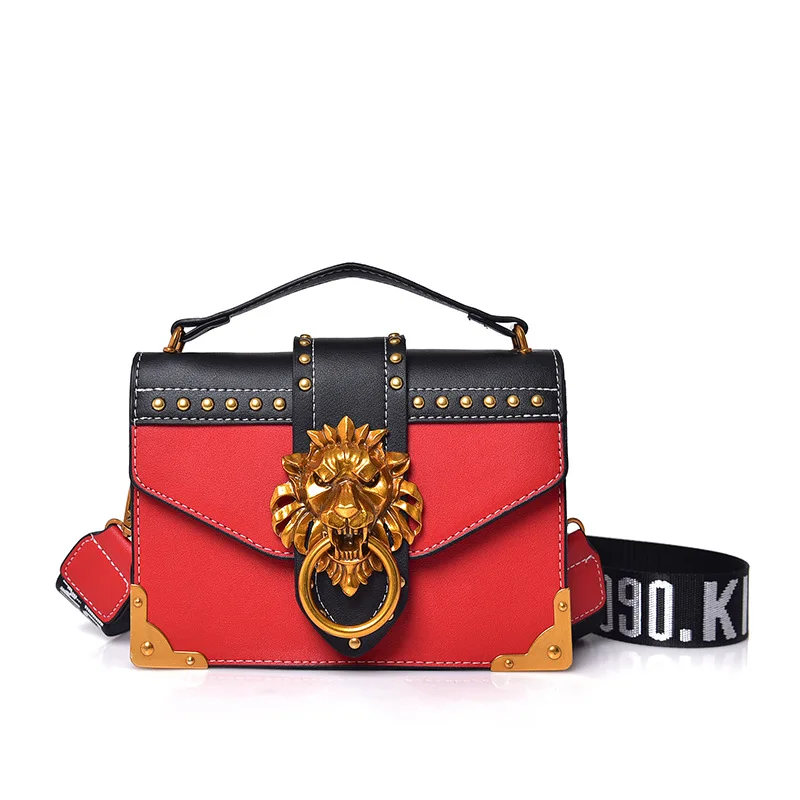 الأزياء حزمة حقيبة كتف Crossbody حزمة المعادن الأسد رئيس مصغرة مربع صغير مخلب النساء مصمم المحفظة حقائب حقائب موهير