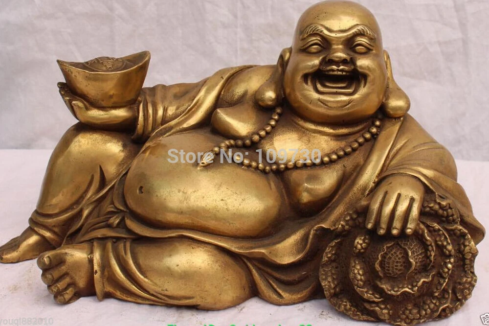 

001251 12" China Bronze Wealth YuanBao Happy Maitreya Buddha Baicai Cabb