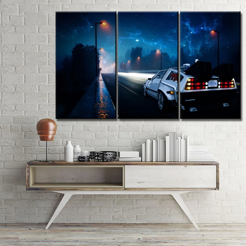 

Canvas Art Print One Set Modular Painting For Bedroom 3 Piece At Night Road Delorean Car Home Decoration Wall Picture Framework
