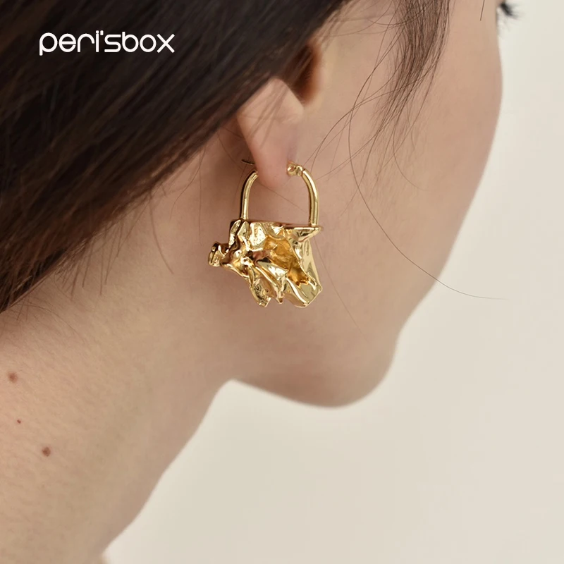 Peri'sBox Instajewelry, твердые золотые сморщенные серьги-кольца для женщин, шикарные серьги с абстрактным дизайном, Необычные массивные Серьги Знаменитостей