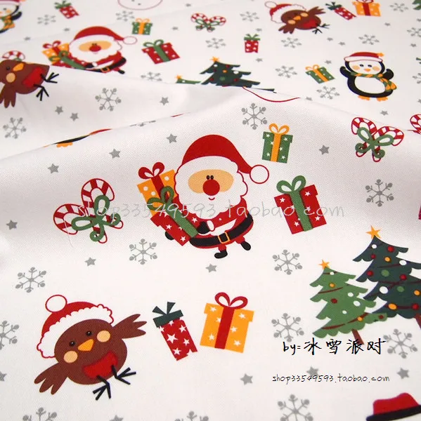 

Cartoon Santa Claus Christmas tree Sewing Cotton poplin fabric DIY Handmade Material Sewing Fabric Patchwork 140*100 cm