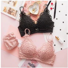 Shitagi Sweet Pink Floral Lace Bralette Set Triangle Wirefree Bra Set Lingerie Set Underwear woman Full Coverage Bra Brassiere
