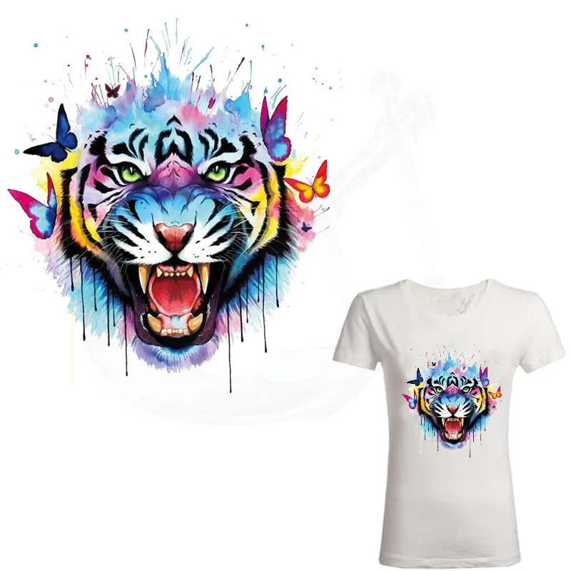 

Europe style Colorful butterfly tiger Patch for clothing 26.5*24 cm iron on patches Diy T-shirt thermal transfer sticker
