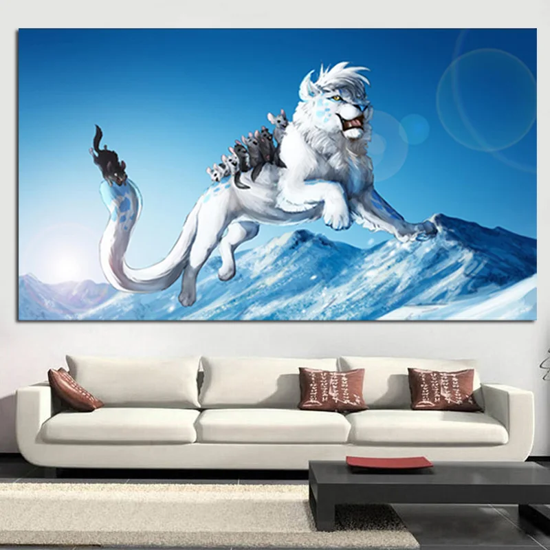 Print Artistic Animals White Lion Mouse Oil Painting on Canvas Big size Jump Games Modern Wall Painting For Living Room Cuadros