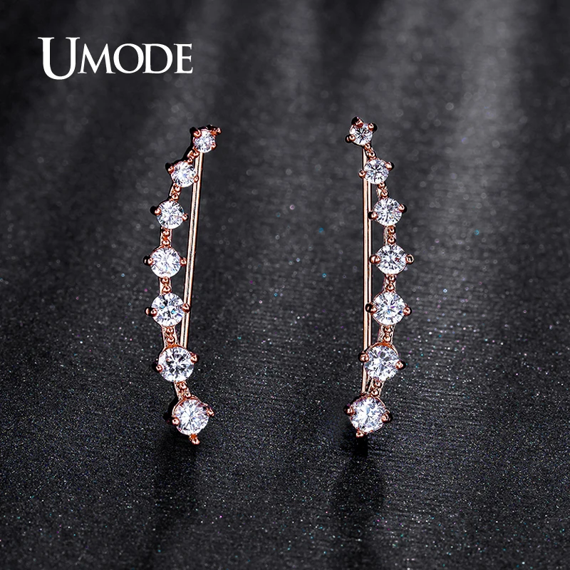 UMODE Hot Four Prong Setting Earring Pins CZ Crystal Rose Gold Color Dipper Stud Earrings Jewelry for Women New Brincos UE0197A