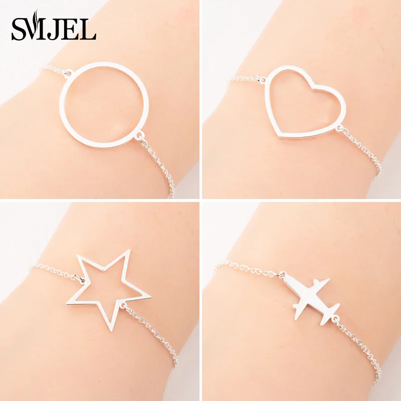 SMJEL Простые полые геометрические браслеты для женщин Регулируемый браслет Сердце Звезда модные вечерние Ювелирные изделия Подарки на день рождения