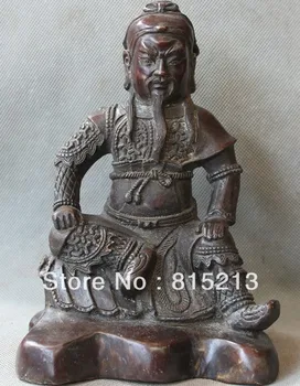 

bi00339 10" Chinese Fengshui Purple Bronze Dragon Seat Guan Gong Yu Warrior God Statue F