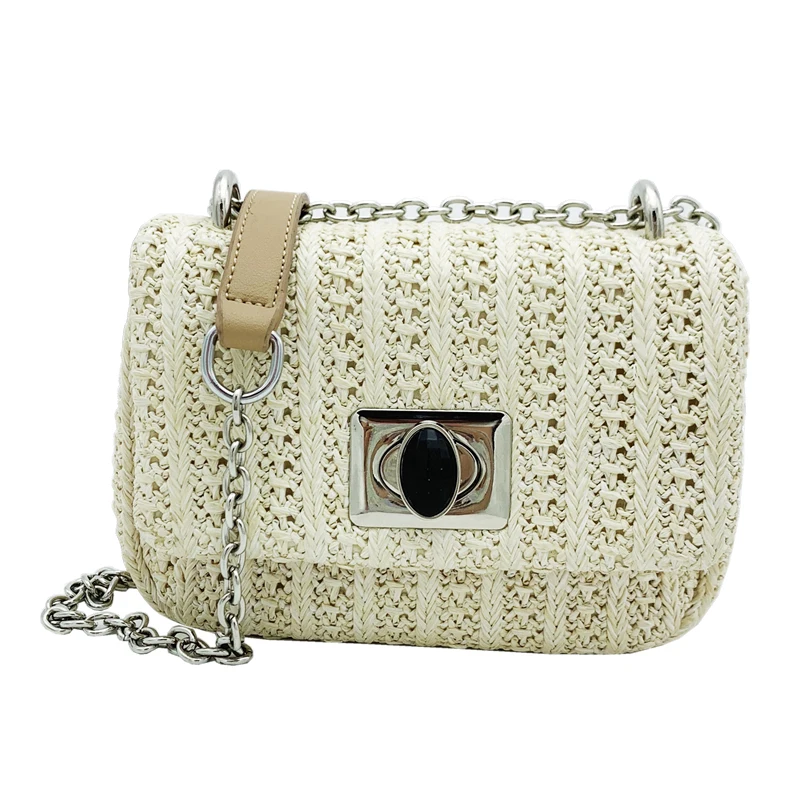 

KYYSLO Chain Straw Small Square Bag Female Korean Version Of The Wild Foreign Girl Ins Net Red Women Shoulder Messenger Bag