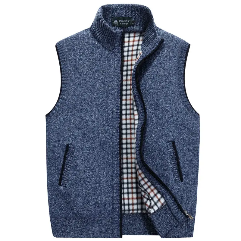 Winter men's knitted cardigan plus velvet thick vest vest high collar