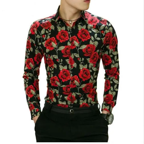 2019 Весна цветочный принт рубашка для мода с длинным рукавом цветок мужские рубашки мужской тонкий цветок Повседневная рубашка Camisa