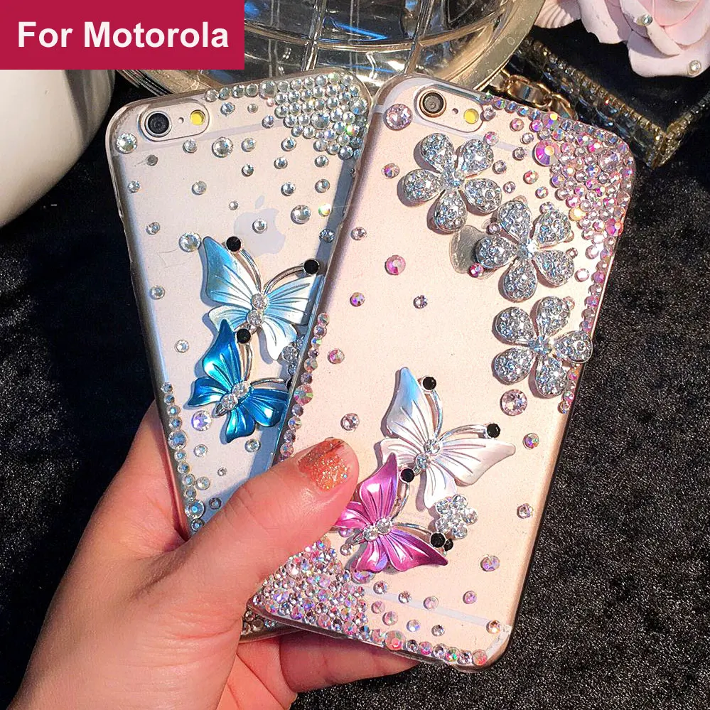 

Butterfly Diamond Rhinestone case cover For Motorola Moto Z Z2 Play Force G4 G5 G5S G6 E4 E5 X4 Plus