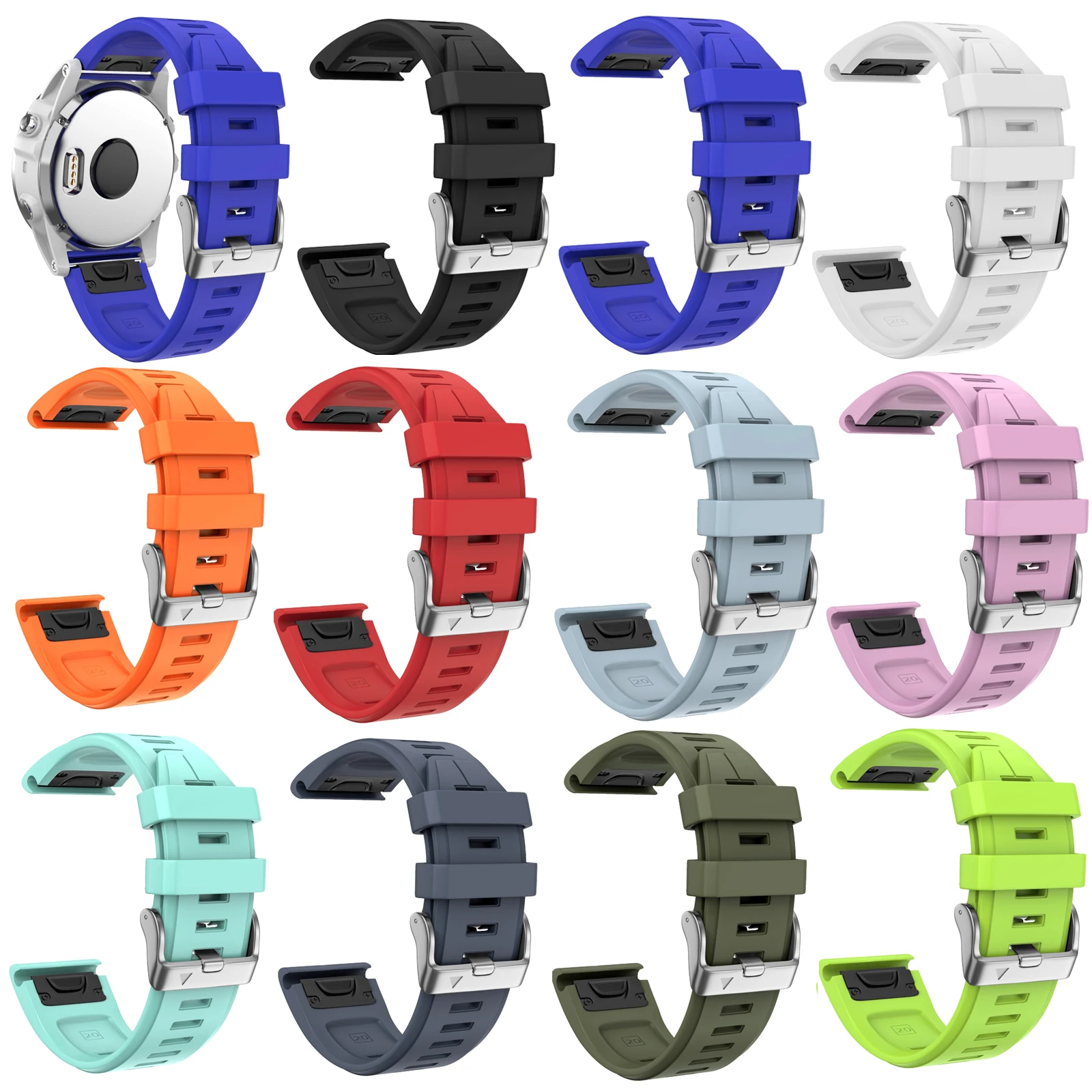 

20MM Soft Silicone Rubber Watch Strap for Garmin Fenix 5S /Fenix5S plus Smart Watch Band Replacement Smart Bracelet Belt