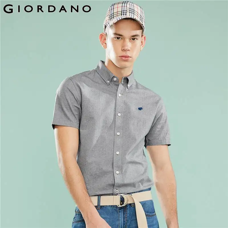 

Giordano Men Shirt Men Embroidered Frog Pattern Smooth Oxford Fabric Camisa Masculina Rounded Hem Short Sleeves Shirts Men