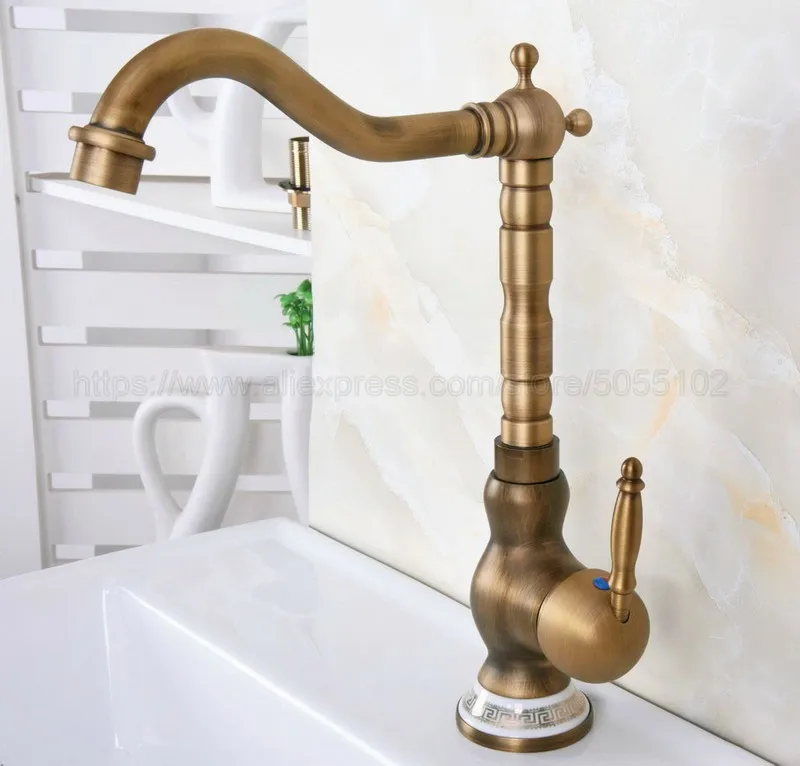 Bathroom Basin Sink Faucet Antique Brass Single Handle Kitchen Tap Faucet Mixer hot and cold water tap znf611