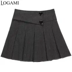 Шерсть мини-юбка зима-осень Юбки для женщин женские 2016 Высокая талия женщина плиссированные юбки saia faldas Jupe черный/серый