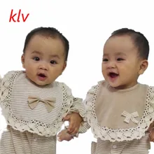 Детско-Младенческая Одежда для новорожденных; футболка с бантом для маленьких девочек с кружевами и полосками, Нагрудник слюнявчик полотенце с героем мультфильма