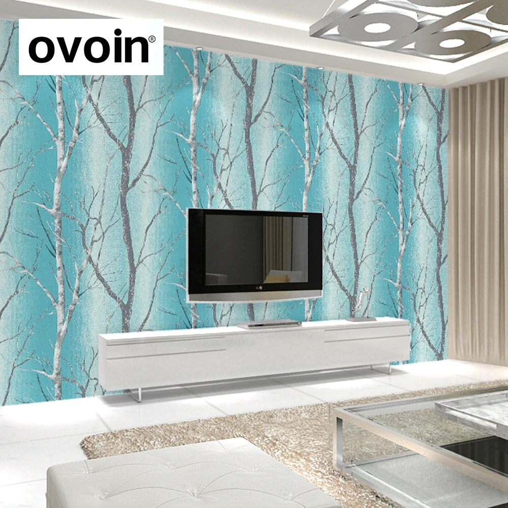 Buy Teal Blue Modern Embossed Birch Tree Woods