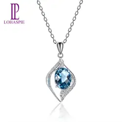 Lohaspie Diamond-Jewelry Solid 14 к белое золото Подлинная Лондон кулон с голубым топазом мода камень ювелирные изделия для рожденных в ноябре подарок