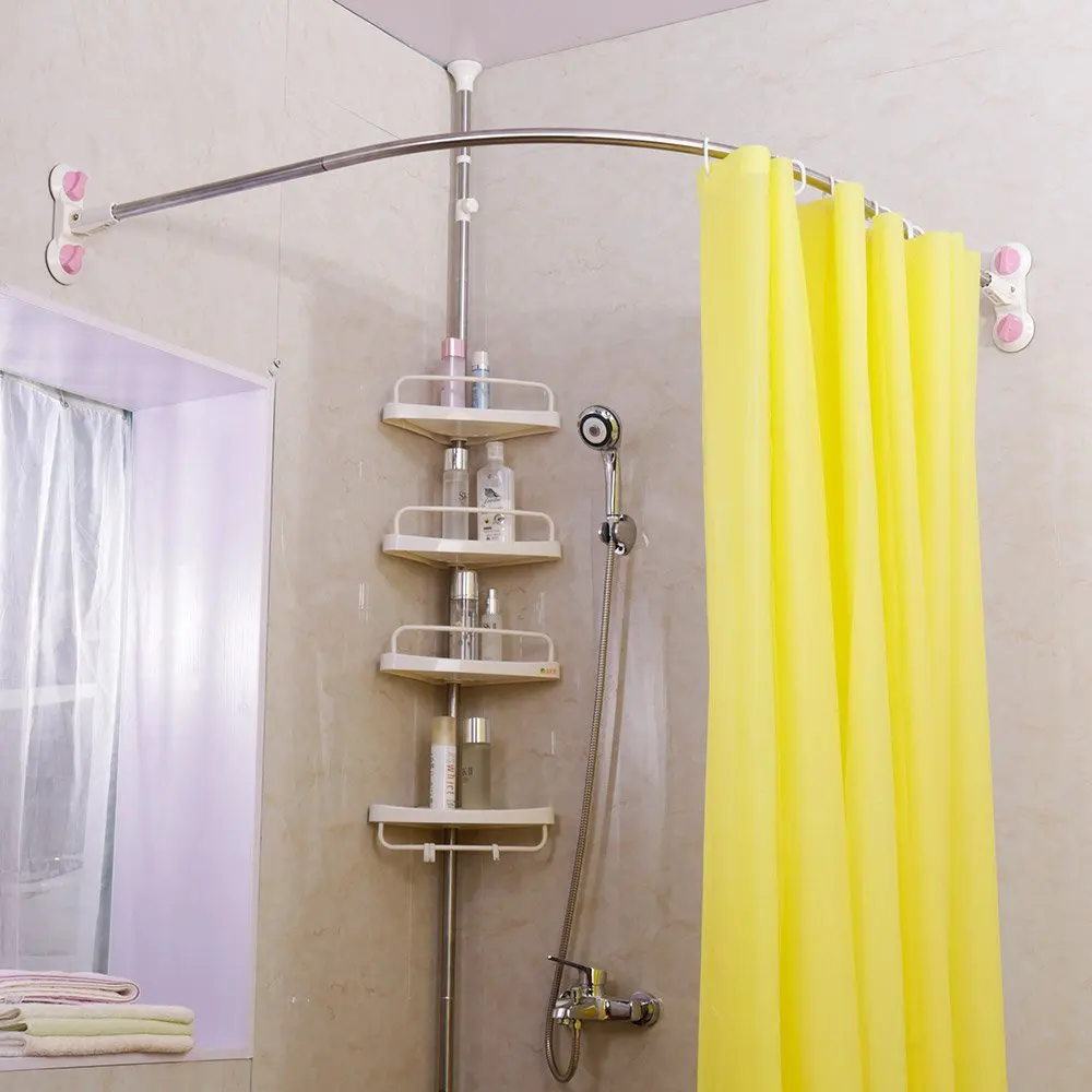 BAOYOUNI Barra de cortina de ducha en forma de U para baño, barra curvada  decorativa con ventosa, 38.5 x 40 pulgadas