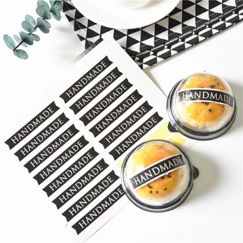 

120Pcs Black HAND MADE Long Strip Handmade Cake Packaging Sealing Label Kraft Sticker Baking DIY Gift Stickers M1143