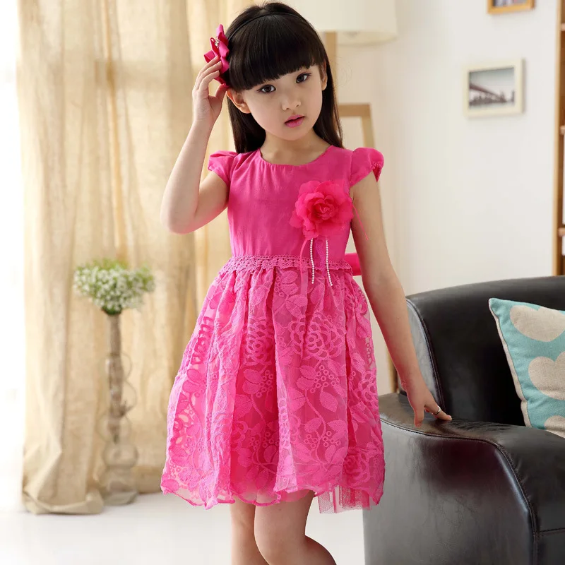 Retail 2015 4 10 Years Baby Girls Summer Short Dress Lace Mesh Cute ...