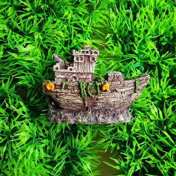 

Wreck Sunk Ship Aquarium Ornament Sailing Boat Destroyer Fish Tank Cave Decor 1pcs