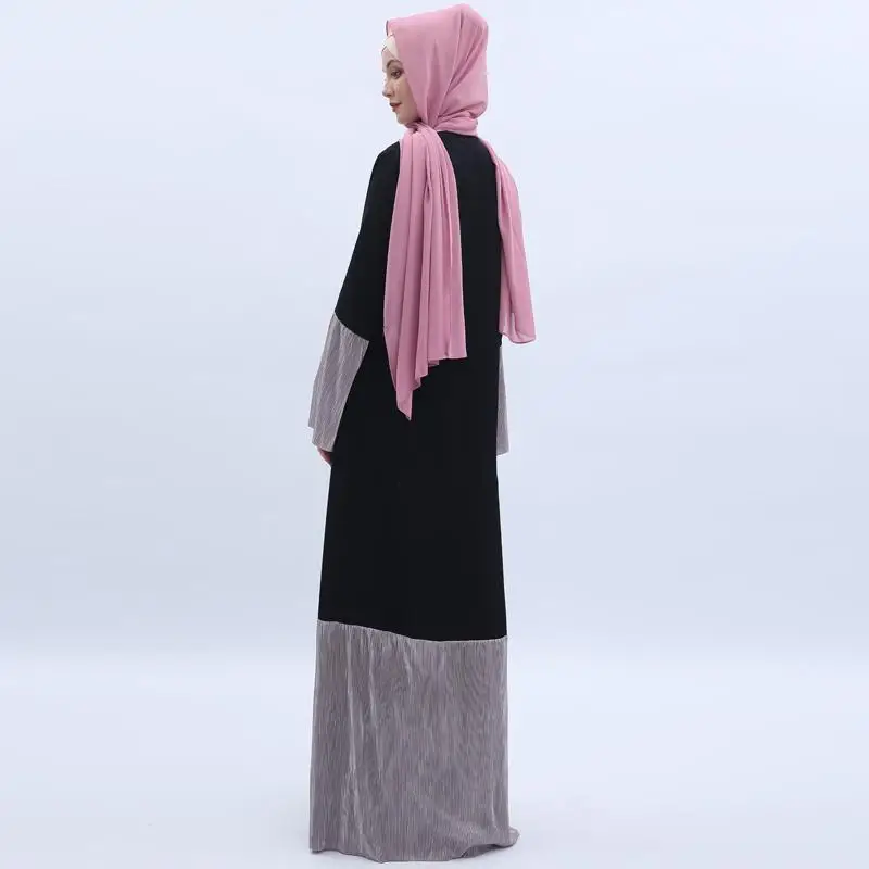 Дубай Стиль abaya кимоно кафтан открытый кардиган цзилбаб мусульманское женское длинное платье исламское платье Плиссированное трикотажное лоскутное платье